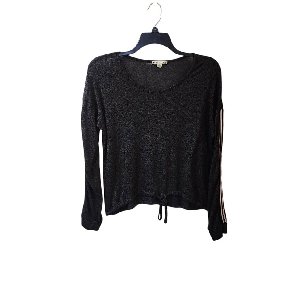 Moral Fiber Dark Grey Long Sleeve Crop Sweater Top XL Striped Arm Rayon Blend